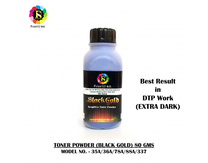 PRINT STAR LASER TONER POWDER FOR HP 36A|88A UNIVERSAL 80GM (BLACK GOLD) EXTRA DARK